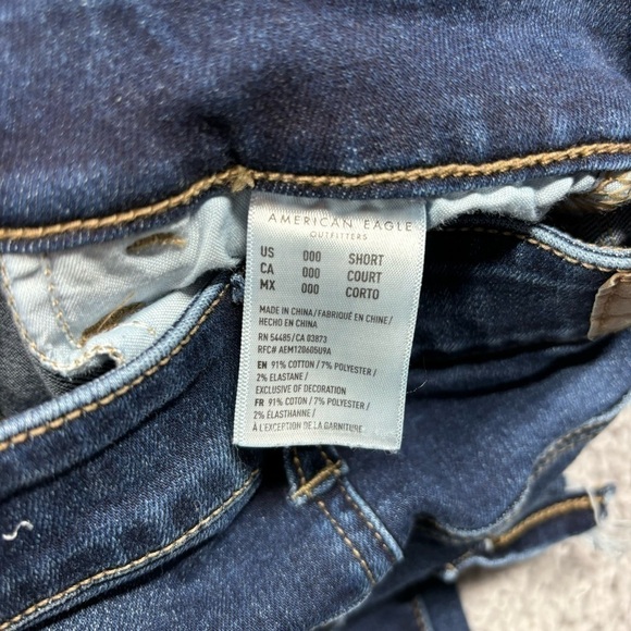 American Eagle Jeans Womens 000 Short Hi Rise Jegging Dark Distressed Thrashed - Picture 4 of 6
